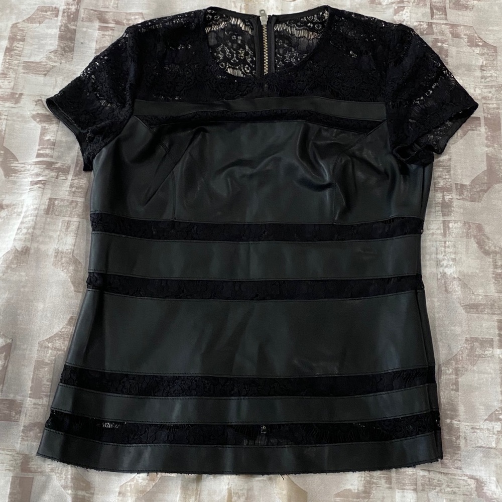 Faux Leather & Lace Zipper Back Top M
